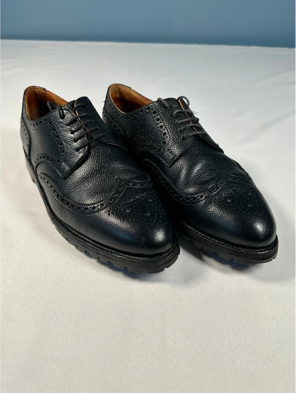 Ludwig Reiter Wien 1885 Black Pebble Grain Wingtip Brogues Vibram Men's 12
